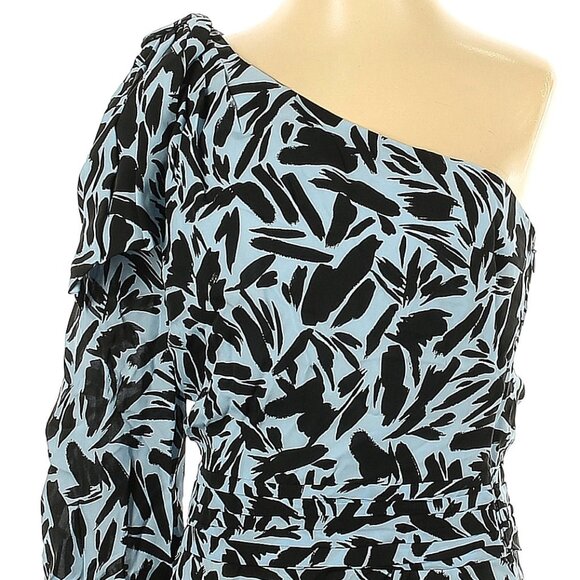 NWT Veronica Beard Blue Multi Silk Blend Vida One-Shoulder Top Size 2 MSRP $395 - Picture 2 of 5